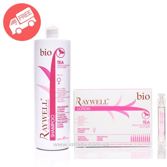 Набір від випадання волосся Raywell Bio Tea шампунь 1000 мл та ампули 10 шт.